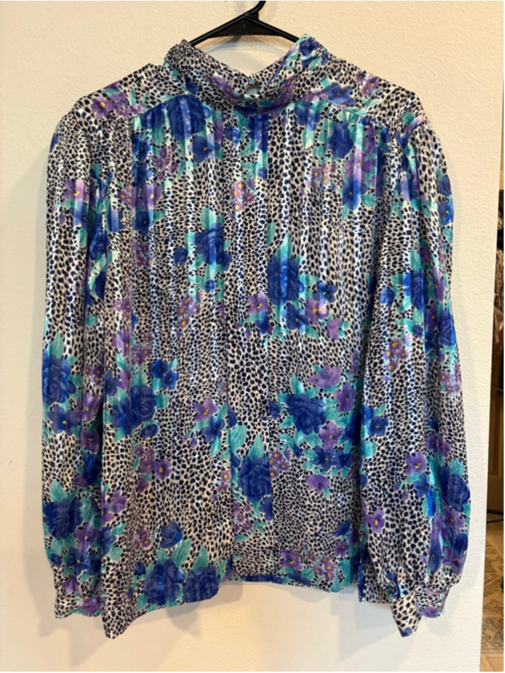 Vintage 90s Gianna Sheer Floral Leopard Blouse Top Large